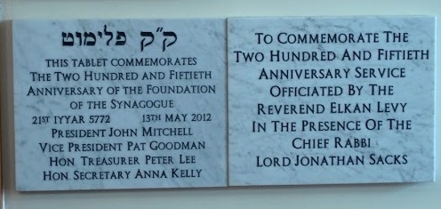 Plymouth Synagogue - 250th Anniversary Plaque