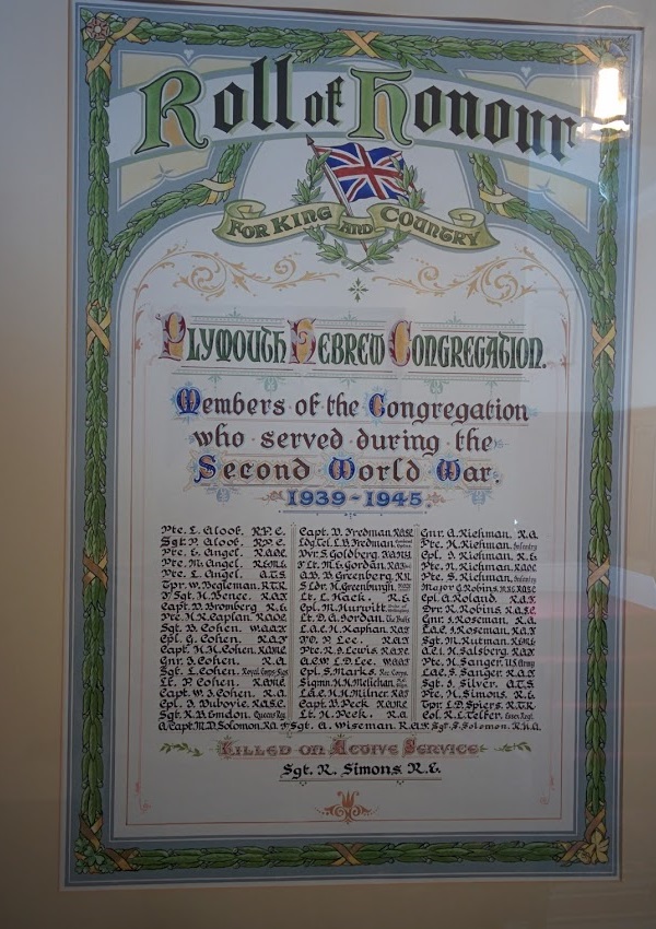 Plymouth Synagogue - Roll of Honour WWII