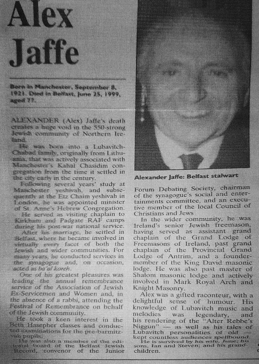 Rev. Alex Jaffe obituary