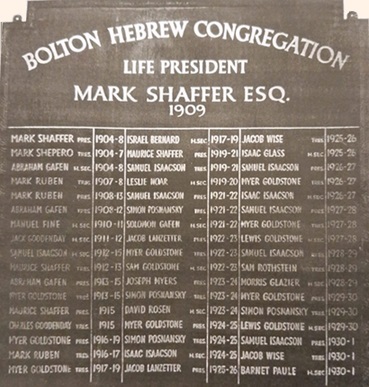 Bolton Synagogue - Officers Board